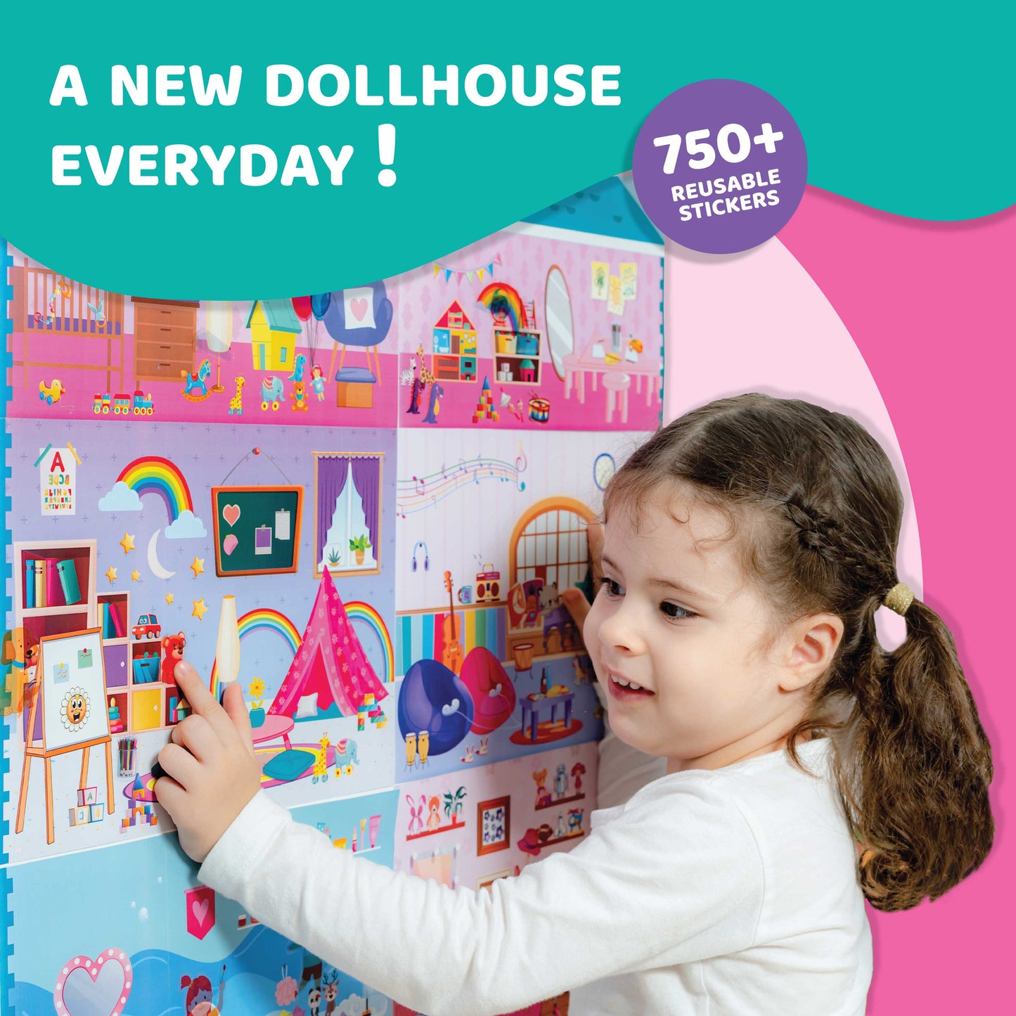 Sticker Dollhouse – Design Your Dream Doll House with 750+ Reusable Stickers, Interactive Pretend Play Set for Kids, Gifts for Girls Ages 3 4 5 6 7 8