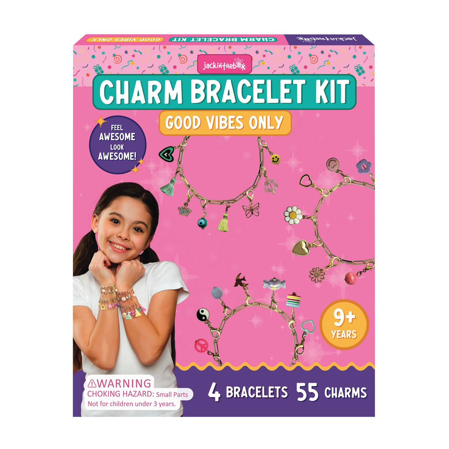 jackinthebox Girls Charm Bracelet Making kit | Includes 4 Bracelets & 55 Charms |Kids Jewelry Making kit for Girls 8-12 | Gifts for 8 9 10 11 12 Year Old Girls | Girl Toys 8-10 Years Old