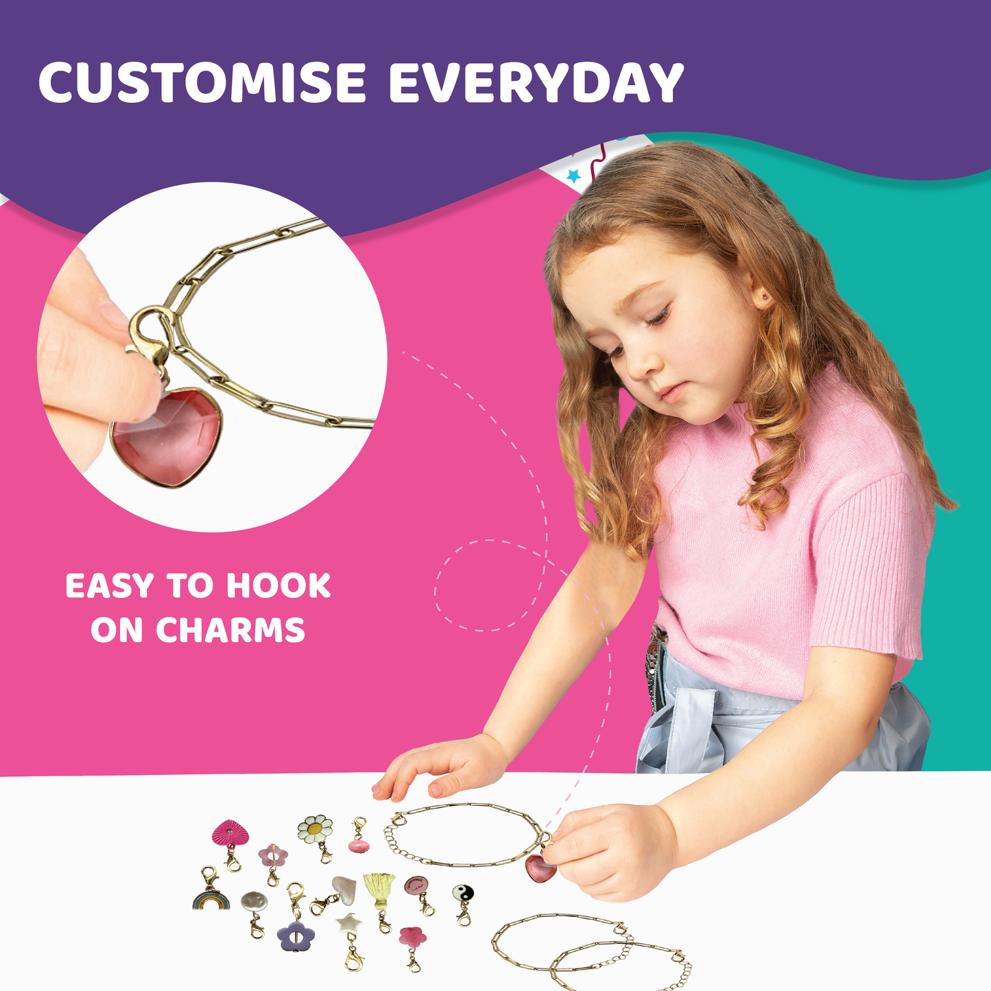 jackinthebox Girls Charm Bracelet Making kit | Includes 4 Bracelets & 55 Charms |Kids Jewelry Making kit for Girls 8-12 | Gifts for 8 9 10 11 12 Year Old Girls | Girl Toys 8-10 Years Old