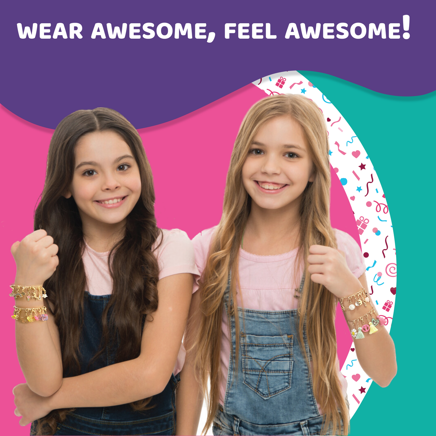 jackinthebox Girls Charm Bracelet Making kit | Includes 4 Bracelets & 55 Charms |Kids Jewelry Making kit for Girls 8-12 | Gifts for 8 9 10 11 12 Year Old Girls | Girl Toys 8-10 Years Old