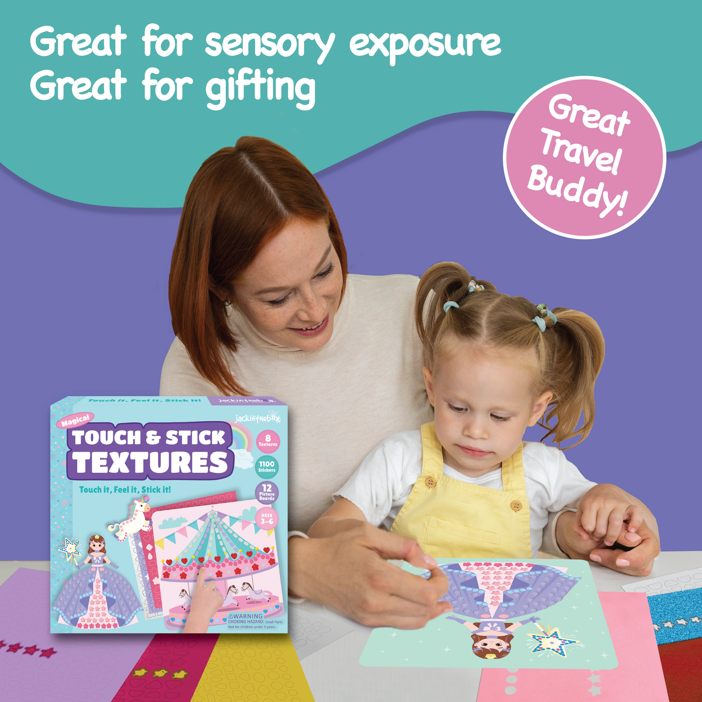 Sensory Craft Activity – Touch & Stick Textures - Magical, No Mess Sticker Craft for Kids, Craft Kits, Sensory DIY Activity, Gifts for Boys & Girls Ages 3, 4, 5, 6, Travel Toys