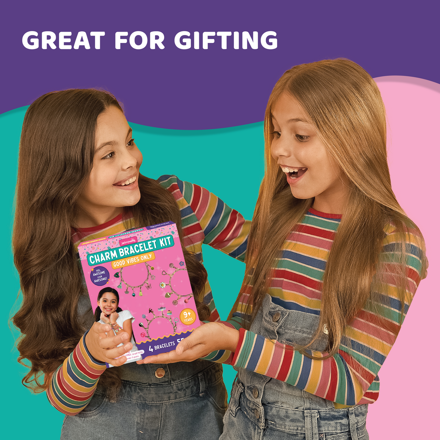 jackinthebox Girls Charm Bracelet Making kit | Includes 4 Bracelets & 55 Charms |Kids Jewelry Making kit for Girls 8-12 | Gifts for 8 9 10 11 12 Year Old Girls | Girl Toys 8-10 Years Old