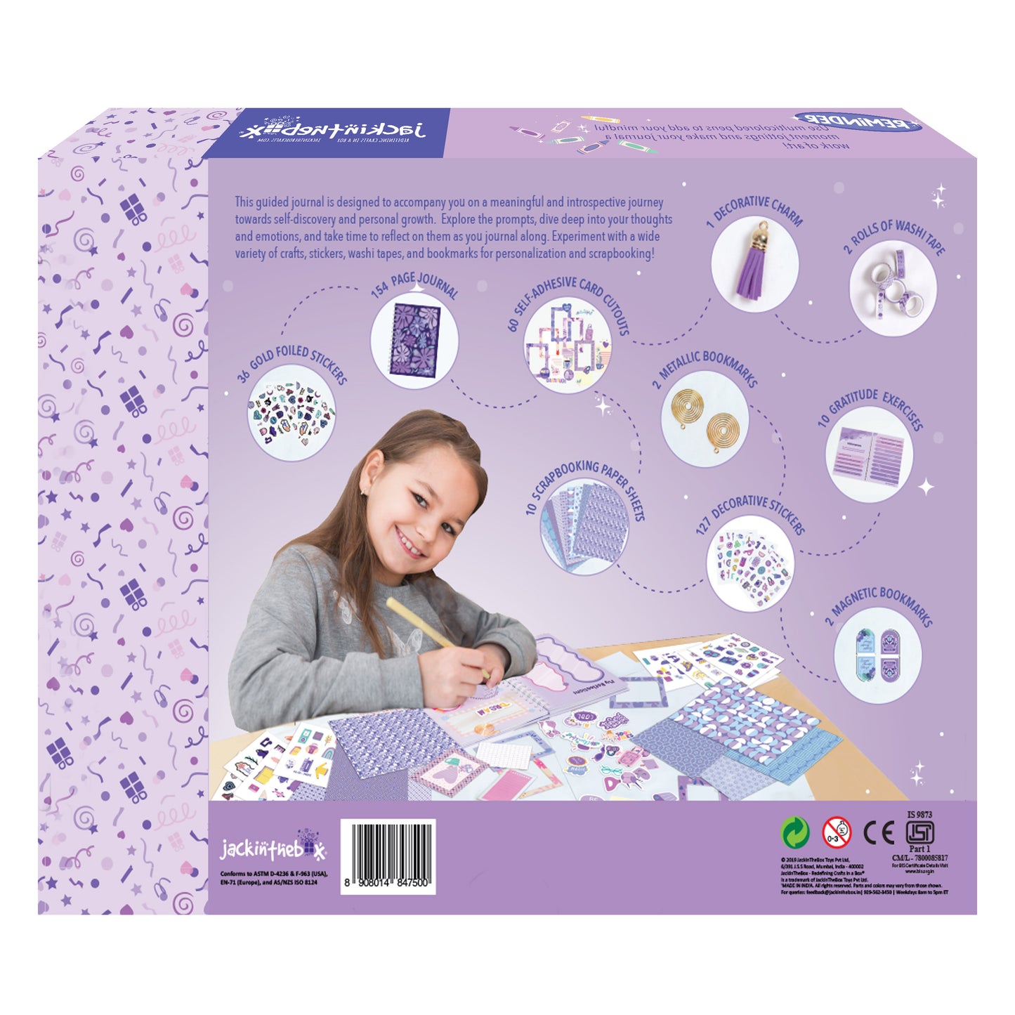 jackinthebox Gratitude Journal Kit for Girls Ages 8-12, 242 pcs, Scrapbooking Journal Set for Teen & Tween Girls,10 Fun Gratitude Exercises, Journal Art & Craft Kit, Ideal Gift for Girls 8 9 10 11 12