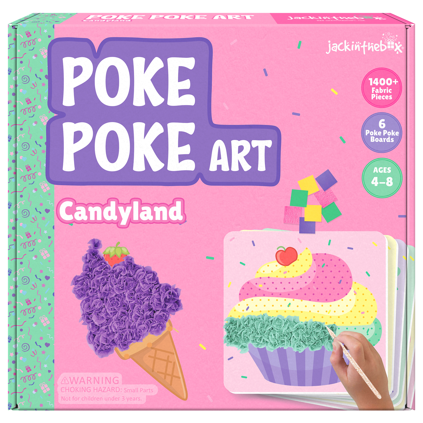 jackinthebox Poke Poke Art – Candyland Theme Elements Like Cupcake, Candy, Ice Cream, Lollipop, Donut, Candyfloss, Mess-Free Sewing Art for Kids, Great Gift for Girls and Boys Ages 4 5 6 7 8