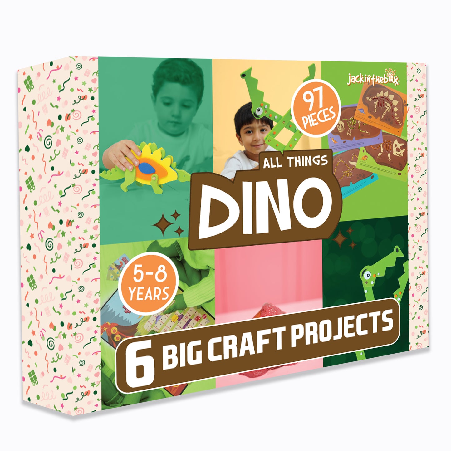 jackinthebox Dinosaur Toys for Kids | Great Dino Gift for Kids Aged 5 to 8 Years Old | 6-in-1 Dinosaur Craft Kit | Board Game, Volcano Science Experiment and Much More
