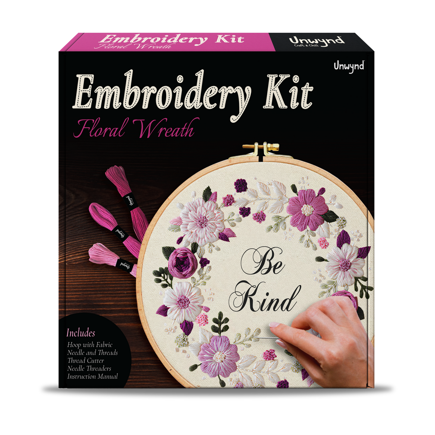 Unwynd Embroidery Kit Floral Theme for Beginners, Satin Stitch Hand Embroidery Kit for Adults, Easy DIY Crafts, Starter Set with Flower Pattern