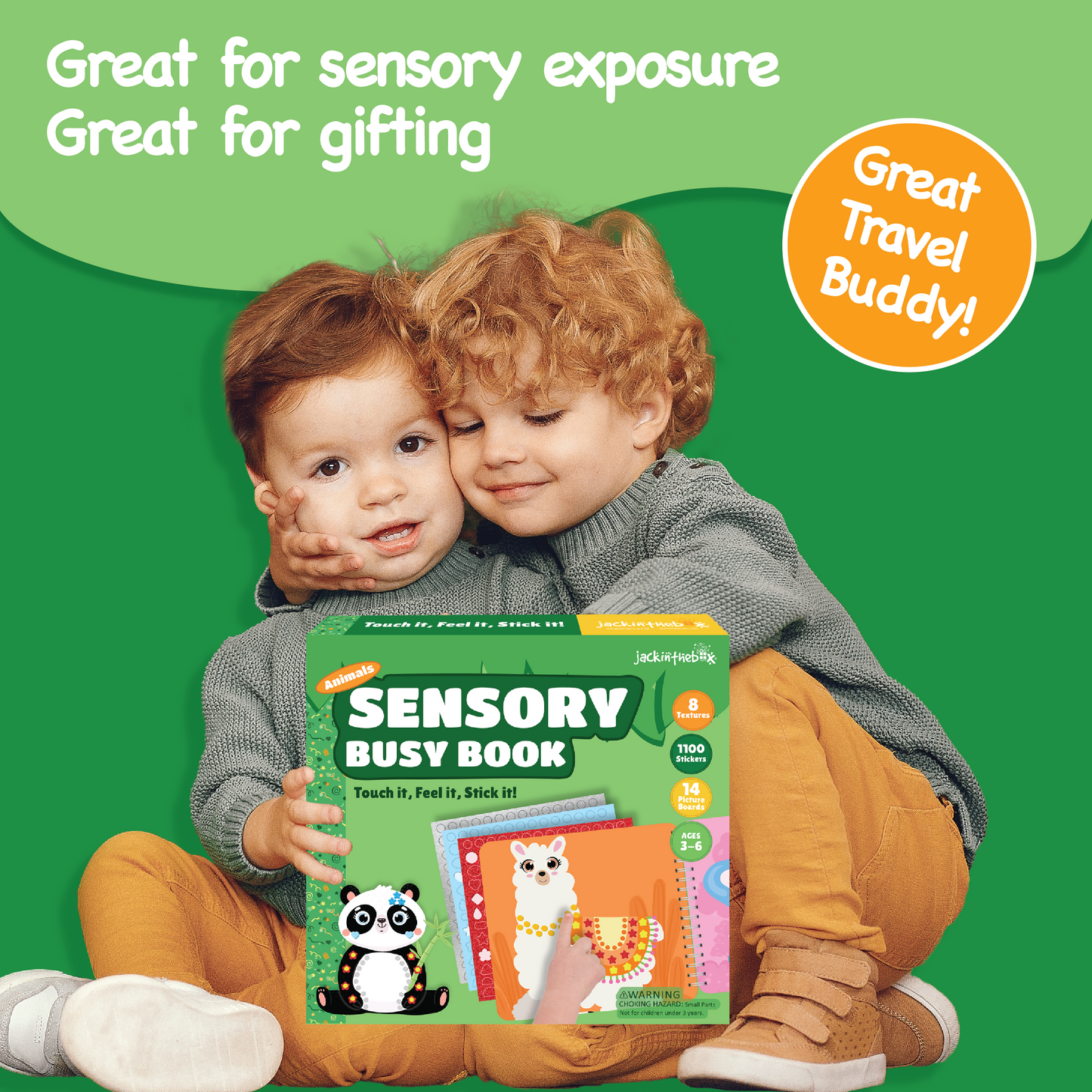 Sensory Busy Book Craft Activity with Textured Stickers - Animals, No Mess Sticker Craft for Kids, Craft Kits, Sensory DIY Activity, Gifts for Boys & Girls Ages 3,4,5,6, Travel Toys