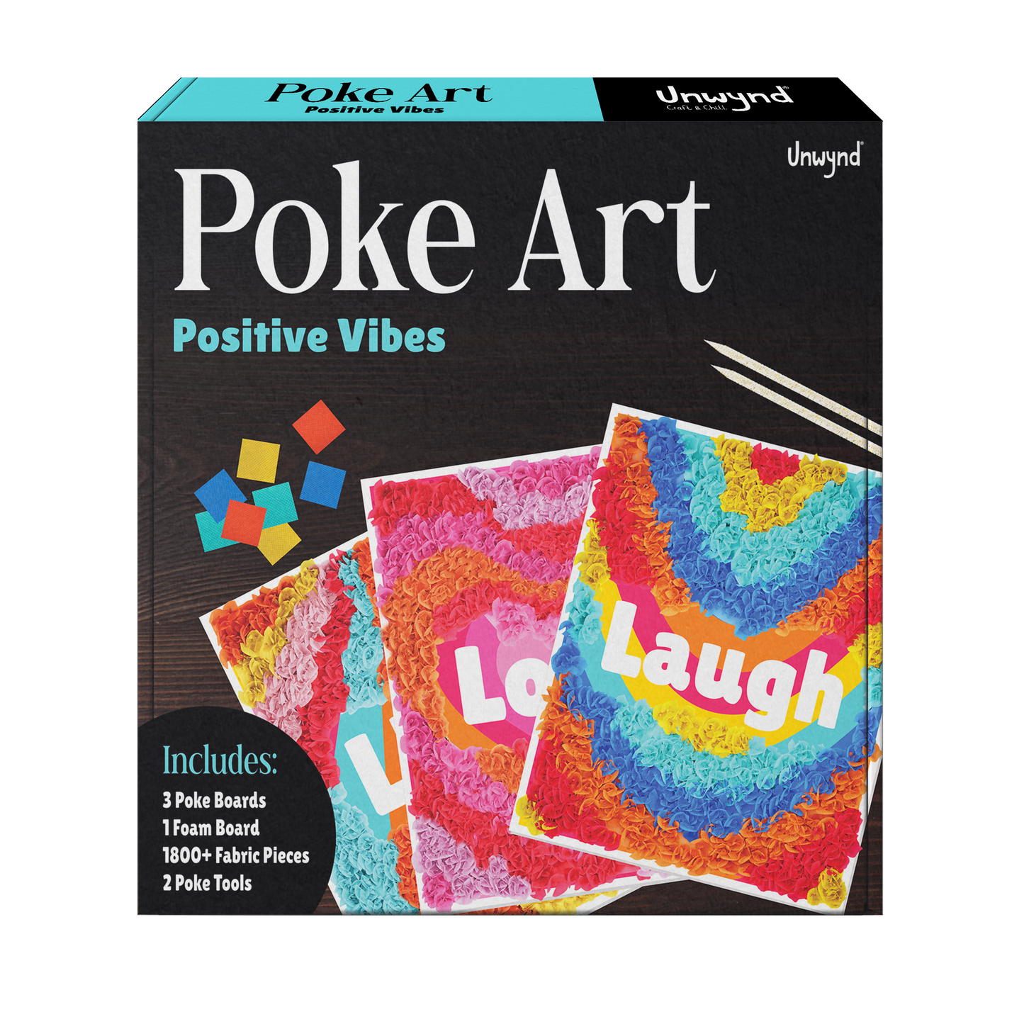 Unwynd Poke Art Live Love Laugh, Mess-Free Sewing Fabric Arts & Crafts for Adults, DIY Birthday Gifts for Women, Activity Craft Kit for Adults & Teens, Hobbies for Moms - Positive Vibes