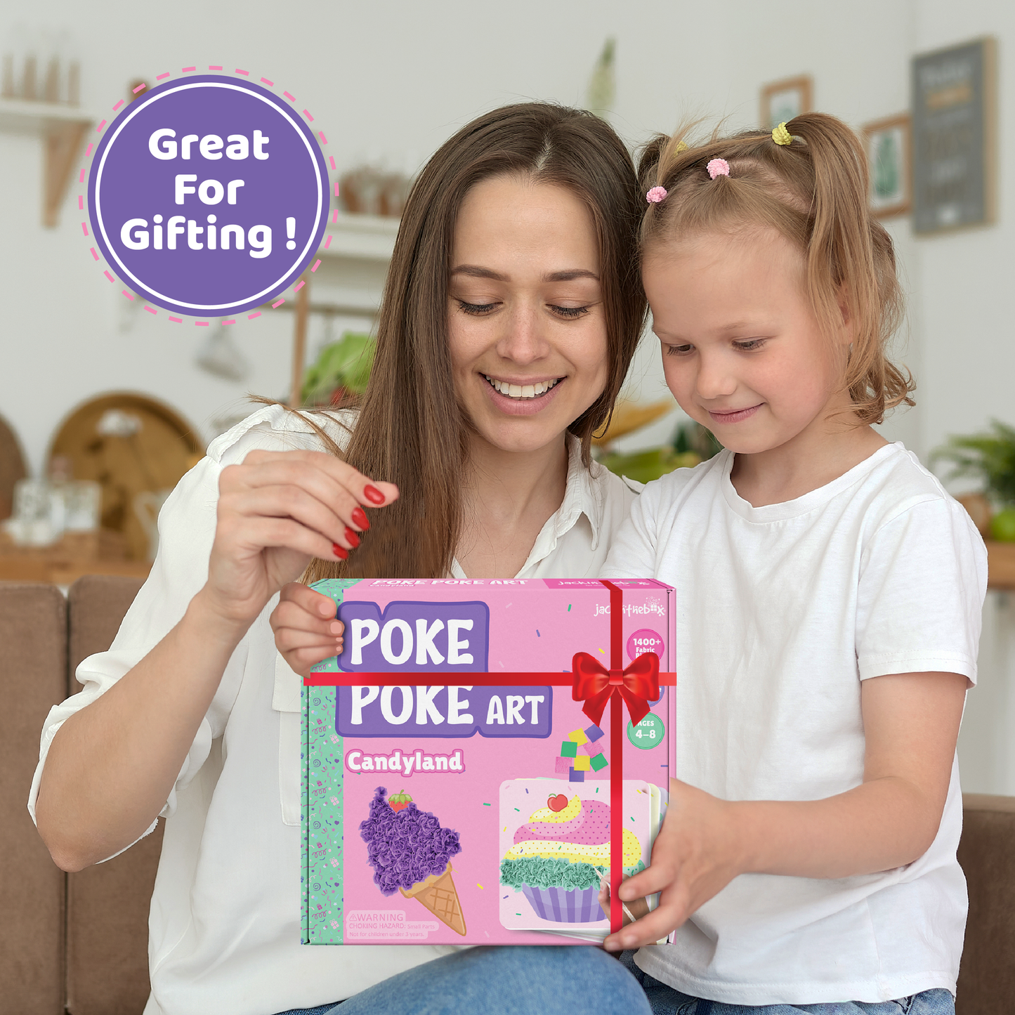 jackinthebox Poke Poke Art – Candyland Theme Elements Like Cupcake, Candy, Ice Cream, Lollipop, Donut, Candyfloss, Mess-Free Sewing Art for Kids, Great Gift for Girls and Boys Ages 4 5 6 7 8