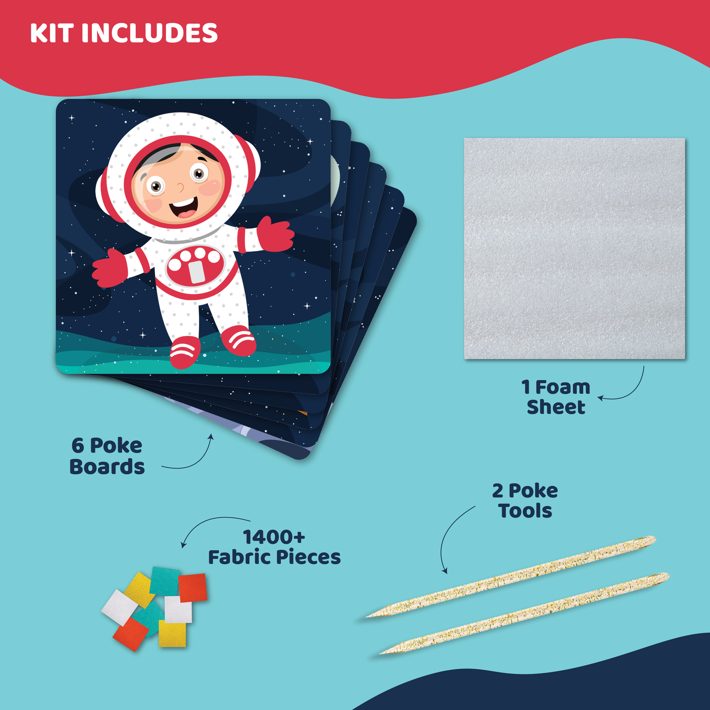 jackinthebox Poke Poke Art for Kids – Space Theme Elements Like Sun, Star, Rocket, Astronaut, Planet, Alien, Mess-Free Sewing Art for Kids, Gift for Girls and Boys Ages 4 5 6 7 8