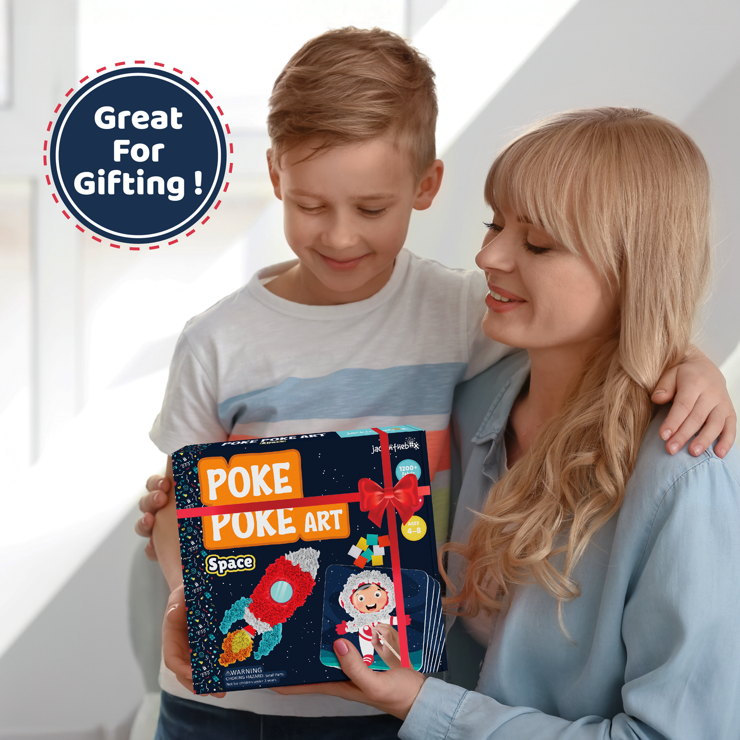 jackinthebox Poke Poke Art for Kids – Space Theme Elements Like Sun, Star, Rocket, Astronaut, Planet, Alien, Mess-Free Sewing Art for Kids, Gift for Girls and Boys Ages 4 5 6 7 8