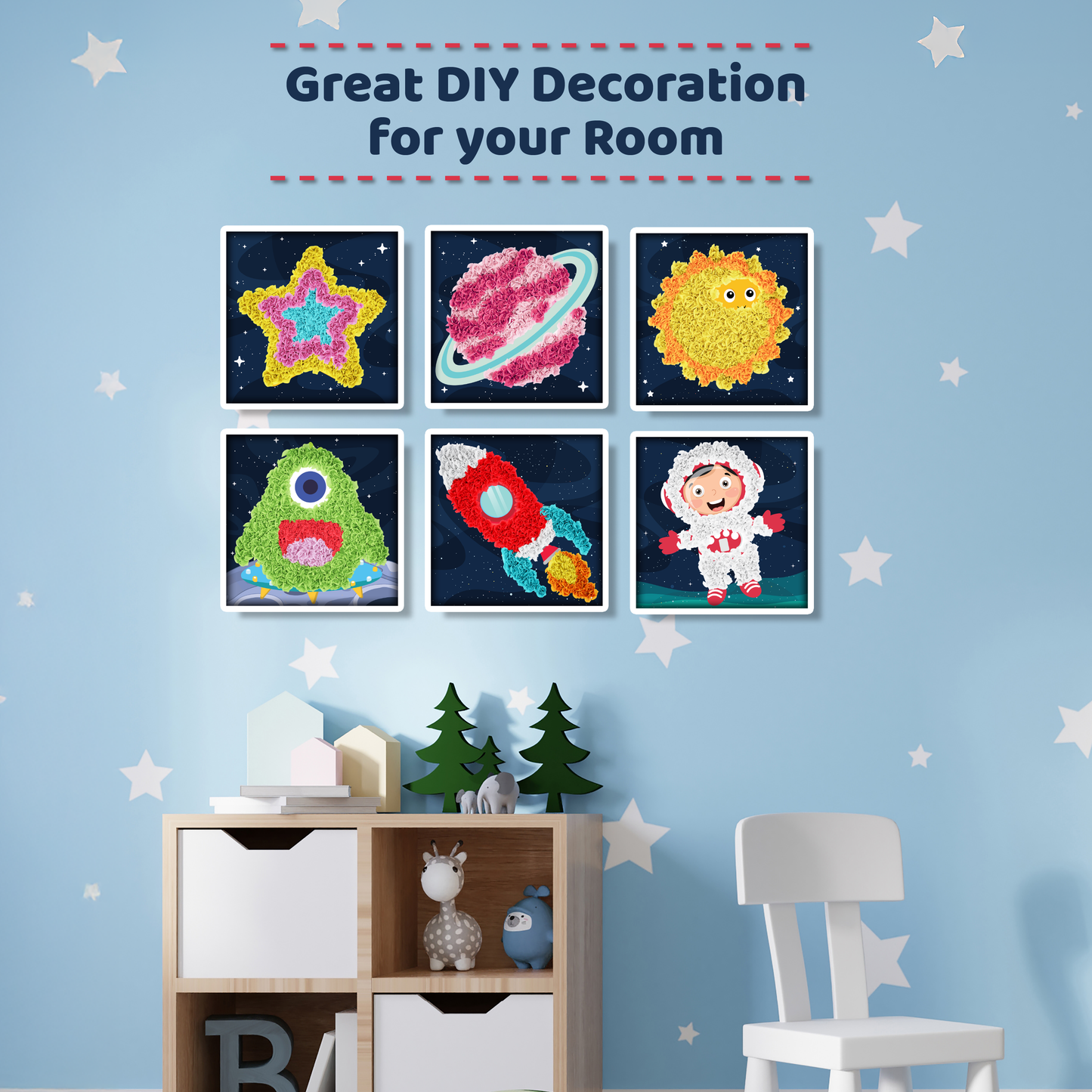 jackinthebox Poke Poke Art for Kids – Space Theme Elements Like Sun, Star, Rocket, Astronaut, Planet, Alien, Mess-Free Sewing Art for Kids, Gift for Girls and Boys Ages 4 5 6 7 8