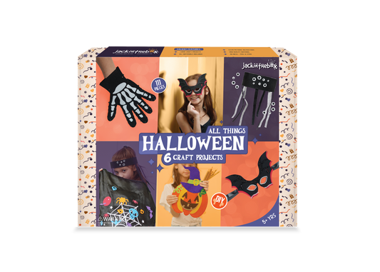 jackinthebox Halloween Crafts for Kids | Contains 6 Chunky Craft Projects | Great Halloween Costume for Kids | Incl. Halloween Cape, Pumpkin Pouch, Skeleton Glove, Bat Mask, Spider Hat & Recipe Only