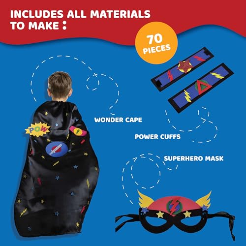 jackinthebox Superhero DIY Costume Art and Craft Kit | Make a Cape, Mask and Cuffs | Best Gift for Boys Ages 5 6 7 8 Years | 3 Craft Projects in 1 Box