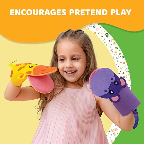 jackinthebox Hand Puppet Animal Craft Kit for Kids 6-in-1 | Gifts for Kids Ages 4-8 | DIY Arts & Crafts kit | Great Storytelling, Role-Playing Puppets | Gift for Girls and Boys | Toddler Activities