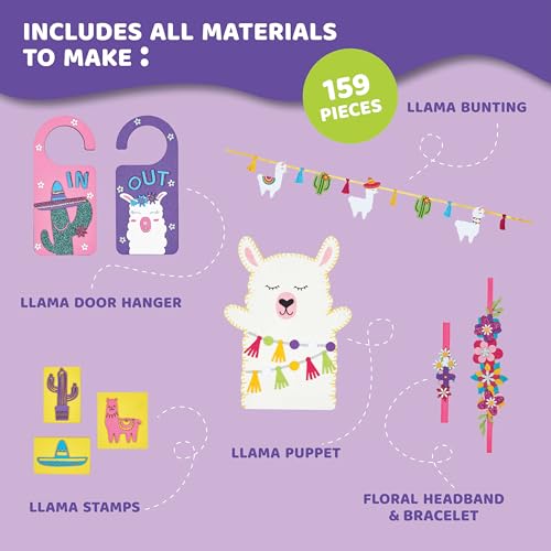 jackinthebox Llama Gifts for Girls | 6-in-1 Premium Craft Kit | Arts and Crafts for Girls Aged 5 6 7 8 9 10 Years