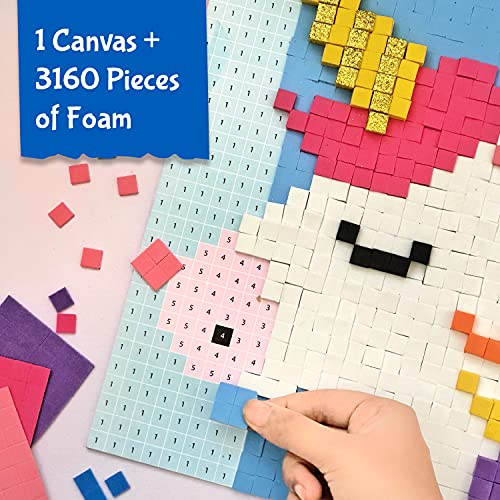 Stick n Stack Mosaic Arts and Crafts for Kids and Adults with 3D Foam Stickers - Unicorn Design - Mess-Free Kids Craft Kit for Striking 3D Art - Unique Unicorn Gifts for Girls and Boys Ages 10 and Up