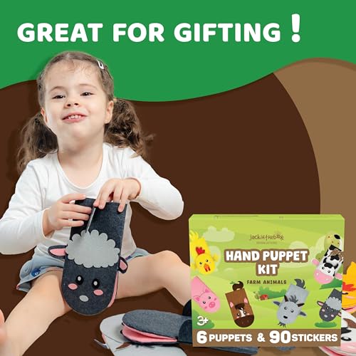 jackinthebox Hand Puppet Farm Animal Craft Kit for Kids 6-in-1 | Gifts for Kids Ages 4-8 | DIY Arts&Crafts kit | Great Storytelling,Role-Playing Puppets | Gift for Girls and Boys | Toddler Activities