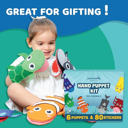 jackinthebox Hand Puppet Sea Animal Craft Kit for Kids 6-in-1 | Gifts for Kids Ages 4-8 | DIY Arts & Crafts kit | Great Storytelling,Role-Playing Puppets | Gift for Girls and Boys | Toddler Activities
