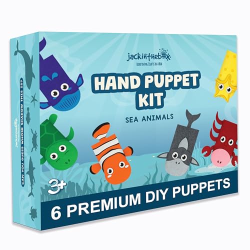 jackinthebox Hand Puppet Sea Animal Craft Kit for Kids 6-in-1 | Gifts for Kids Ages 4-8 | DIY Arts & Crafts kit | Great Storytelling,Role-Playing Puppets | Gift for Girls and Boys | Toddler Activities