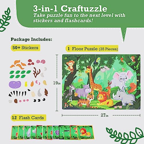 jackinthebox Puzzles for Kids Ages 3-5 | Make Large Puzzle + Decorate with Cool Stickers + Spot with Flash Cards | Educational Learning Toys for 3 4 5 6 Year olds