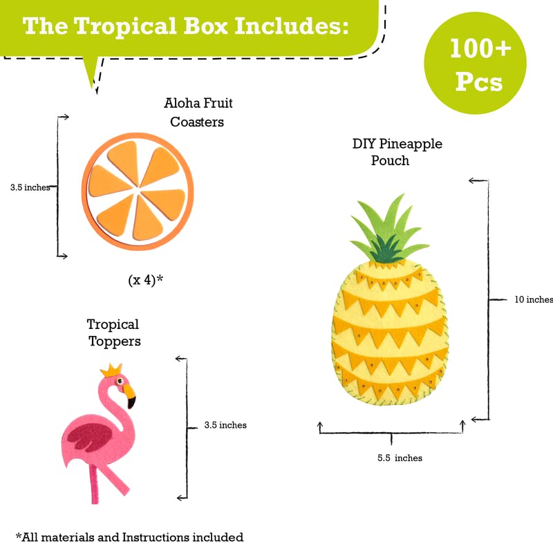 jackinthebox Hawaiian Tropical Themed Craft Kit | Incl. Beautiful Felt Pineapple Sewing Kit | 3 Different Crafts-in-1 | Best Craft Kit for Girls Ages 7 to 10 Years