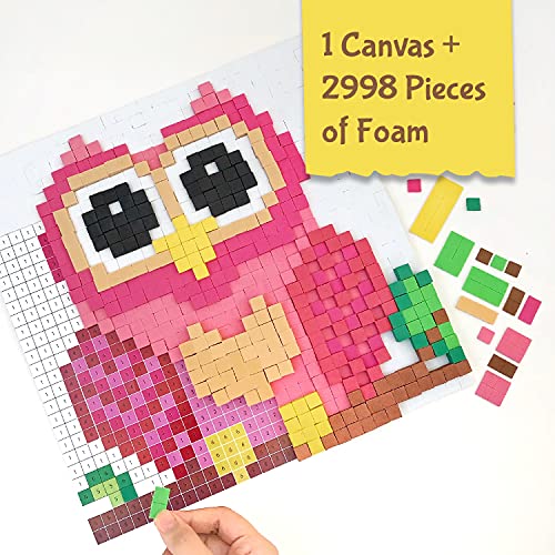 STICK 'N' STACK jackinthebox Mosaic Arts and Crafts for Kids with 3D Foam Stickers - Owl Design - Mess-Free Kids Craft Kit for Striking 3D Art - Unique Owl Gifts for Girls and Boys Ages 10 and Up
