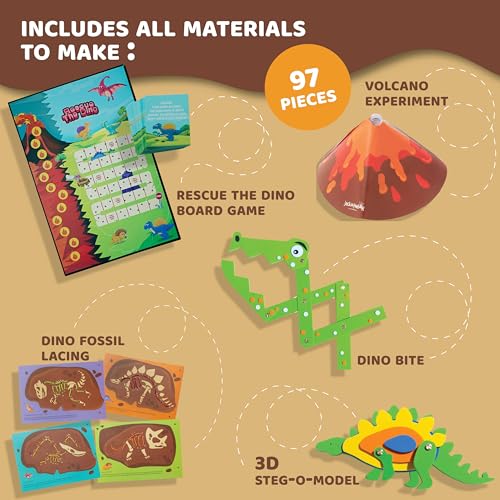 jackinthebox Dinosaur Toys for Kids | Great Dino Gift for Kids Aged 5 to 8 Years Old | 6-in-1 Dinosaur Craft Kit | Board Game, Volcano Science Experiment and Much More