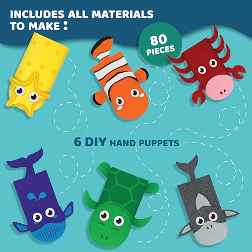 jackinthebox Hand Puppet Sea Animal Craft Kit for Kids 6-in-1 | Gifts for Kids Ages 4-8 | DIY Arts & Crafts kit | Great Storytelling,Role-Playing Puppets | Gift for Girls and Boys | Toddler Activities