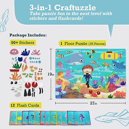 jackinthebox Puzzles for Kids Ages 3-5 | Make Large Puzzle + Decorate with Cool Stickers + Spot with Flash Cards | Educational Learning Toys for 3 4 5 6 Year olds