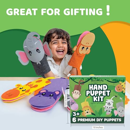 jackinthebox Hand Puppet Animal Craft Kit for Kids 6-in-1 | Gifts for Kids Ages 4-8 | DIY Arts & Crafts kit | Great Storytelling, Role-Playing Puppets | Gift for Girls and Boys | Toddler Activities