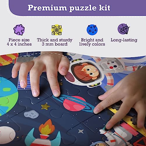 jackinthebox Puzzles for Kids Ages 3-5 | Make Large Puzzle + Decorate with Cool Stickers + Spot with Flash Cards | Educational Learning Toys for 3 4 5 6 Year olds