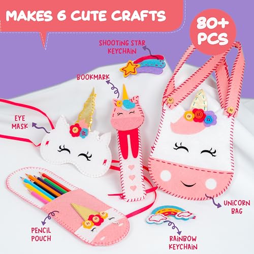 jackinthebox Learn to Sew | Unicorn Theme Kids Sewing kit with 6 Sewing Crafts | Sewing kit for Kids Ages 6 7 8 9 10 | Premium Quality Felt | Has pre-Punched Holes & Easy-to-Follow Instructions