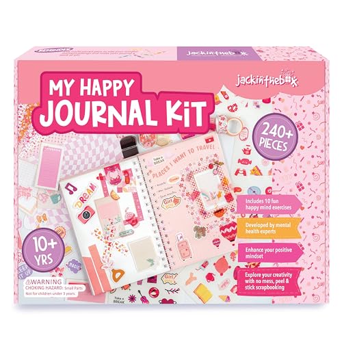 jackinthebox DIY Journal for Girls Ages 8-12 | 242 PCS | Scrapbook Kit | Tween Girls Gifts | Girls Journal Kit | Includes 10 fun guided spreads | Journaling Kit | Gifts for 8 9 10 11 12 year old girls