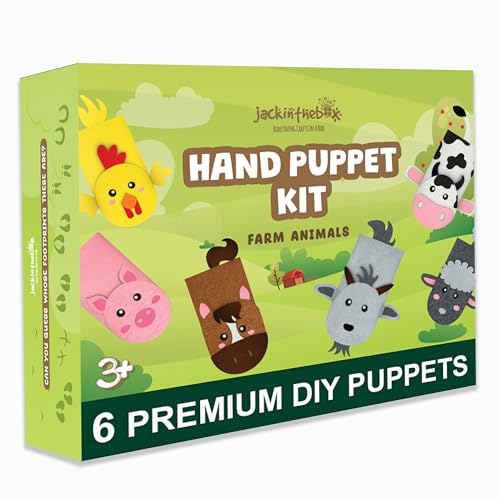 jackinthebox Hand Puppet Farm Animal Craft Kit for Kids 6-in-1 | Gifts for Kids Ages 4-8 | DIY Arts&Crafts Kit | Great Storytelling,Role-Playing