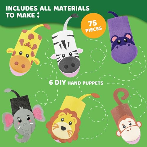 jackinthebox Hand Puppet Animal Craft Kit for Kids 6-in-1 | Gifts for Kids Ages 4-8 | DIY Arts & Crafts kit | Great Storytelling, Role-Playing Puppets | Gift for Girls and Boys | Toddler Activities