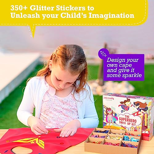 jackinthebox Superhero Dress Up Costumes for Little Girls | Super hero Capes and Masks | Costumes + Crafts | 3 Printed Superhero Capes, 3 Cool Masks, 350+ stickers to decorate