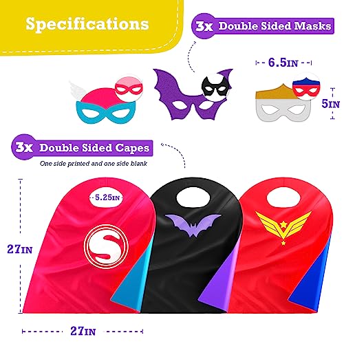 jackinthebox Superhero Dress Up Costumes for Little Girls | Super hero Capes and Masks | Costumes + Crafts | 3 Printed Superhero Capes, 3 Cool Masks, 350+ stickers to decorate