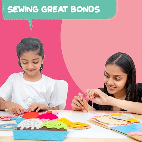 jackinthebox Learn to Sew | Dessert Theme Kids Sewing kit with 6 Sewing Crafts | Sewing kit for Kids Ages 6 7 8 9 10 | Premium Quality Felt | Has pre-Punched Holes & Easy-to-Follow Instructions