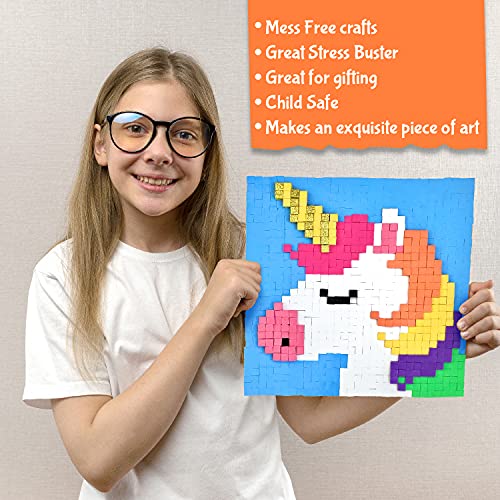 Stick n Stack Mosaic Arts and Crafts for Kids and Adults with 3D Foam Stickers - Unicorn Design - Mess-Free Kids Craft Kit for Striking 3D Art - Unique Unicorn Gifts for Girls and Boys Ages 10 and Up