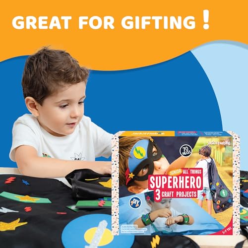 jackinthebox Superhero DIY Costume Art and Craft Kit | Make a Cape, Mask and Cuffs | Best Gift for Boys Ages 5 6 7 8 Years | 3 Craft Projects in 1 Box