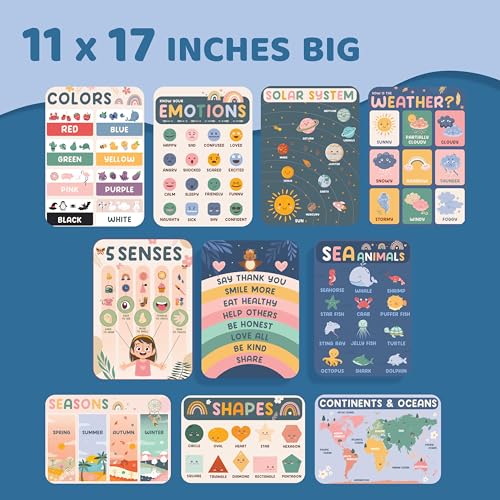jackinthebox 20 Educational Posters | Homeschool Decorations | Preschool Wall Decor for Toddlers | Kindergarten School Supplies | Classroom Posters | Pre K Learning Poster | BOHO | ABC, Alphabet, Number, Days Chart