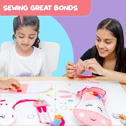 jackinthebox Learn to Sew | Unicorn Theme Kids Sewing kit with 6 Sewing Crafts | Sewing kit for Kids Ages 6 7 8 9 10 | Premium Quality Felt | Has pre-Punched Holes & Easy-to-Follow Instructions