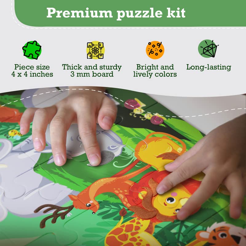 jackinthebox Puzzles for Kids Ages 3-5 | Make Large Puzzle + Decorate with Cool Stickers + Spot with Flash Cards | Educational Learning Toys for 3 4 5 6 Year olds