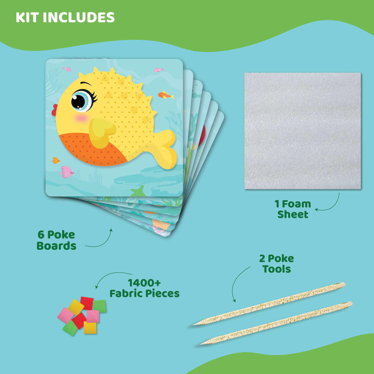 jackinthebox Poke Poke Art – Ocean Animals Like Crab, Turtle, Clownfish, Sea Horse, Jellyfish, Pufferfish, Mess-Free Sewing Art for Kids, Great Gift for Girls and Boys Ages 4 5 6 7 8