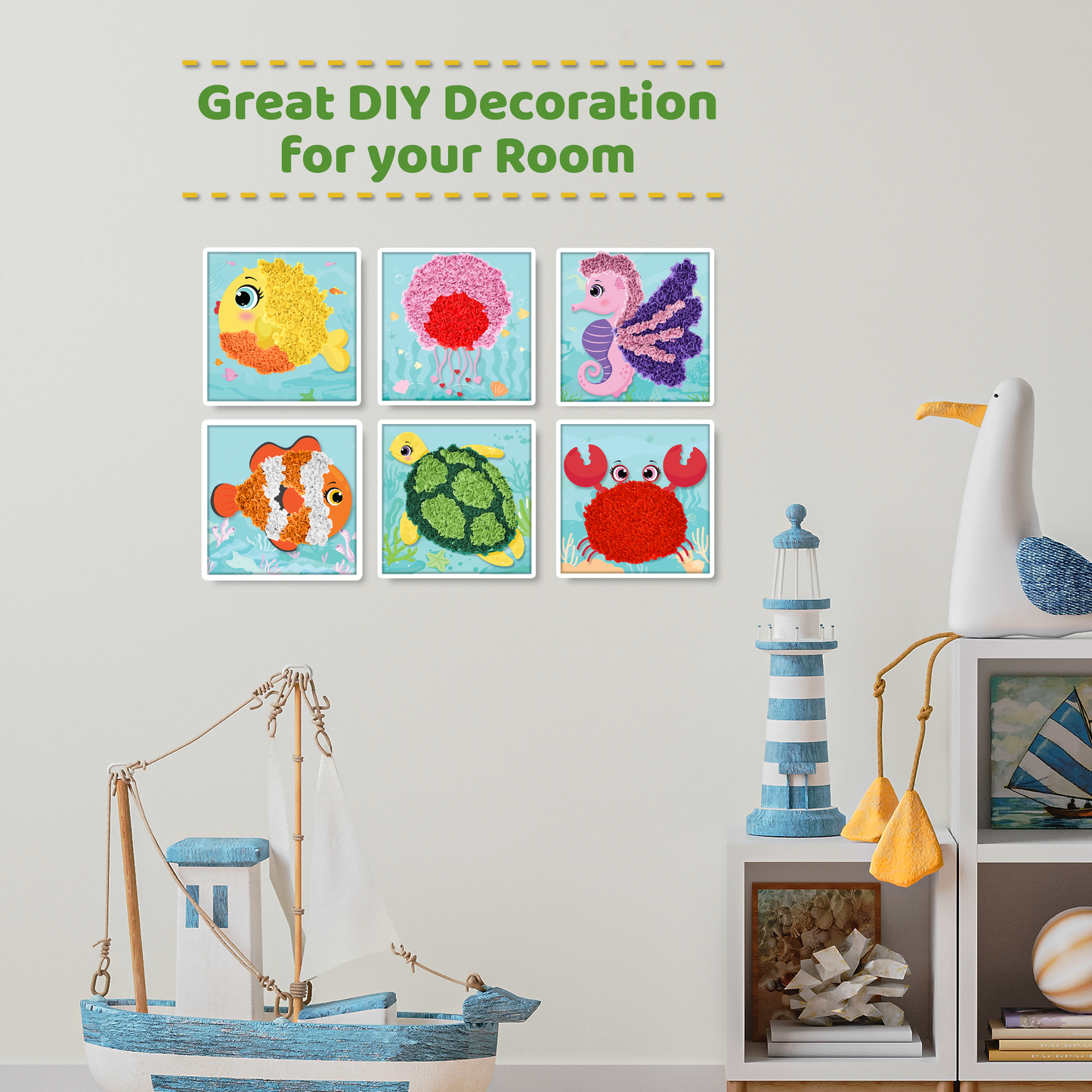 jackinthebox Poke Poke Art – Ocean Animals Like Crab, Turtle, Clownfish, Sea Horse, Jellyfish, Pufferfish, Mess-Free Sewing Art for Kids, Great Gift for Girls and Boys Ages 4 5 6 7 8