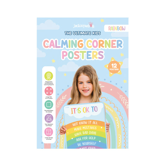 jackinthebox 12 Calming Corner Posters with Gold Foil Embedded Stars - 12 x 17 inches Laminated Classroom Decor Posters, Calm Down Corner Supplies, Emotions Charts for Kids, Calming Corner Items Kids