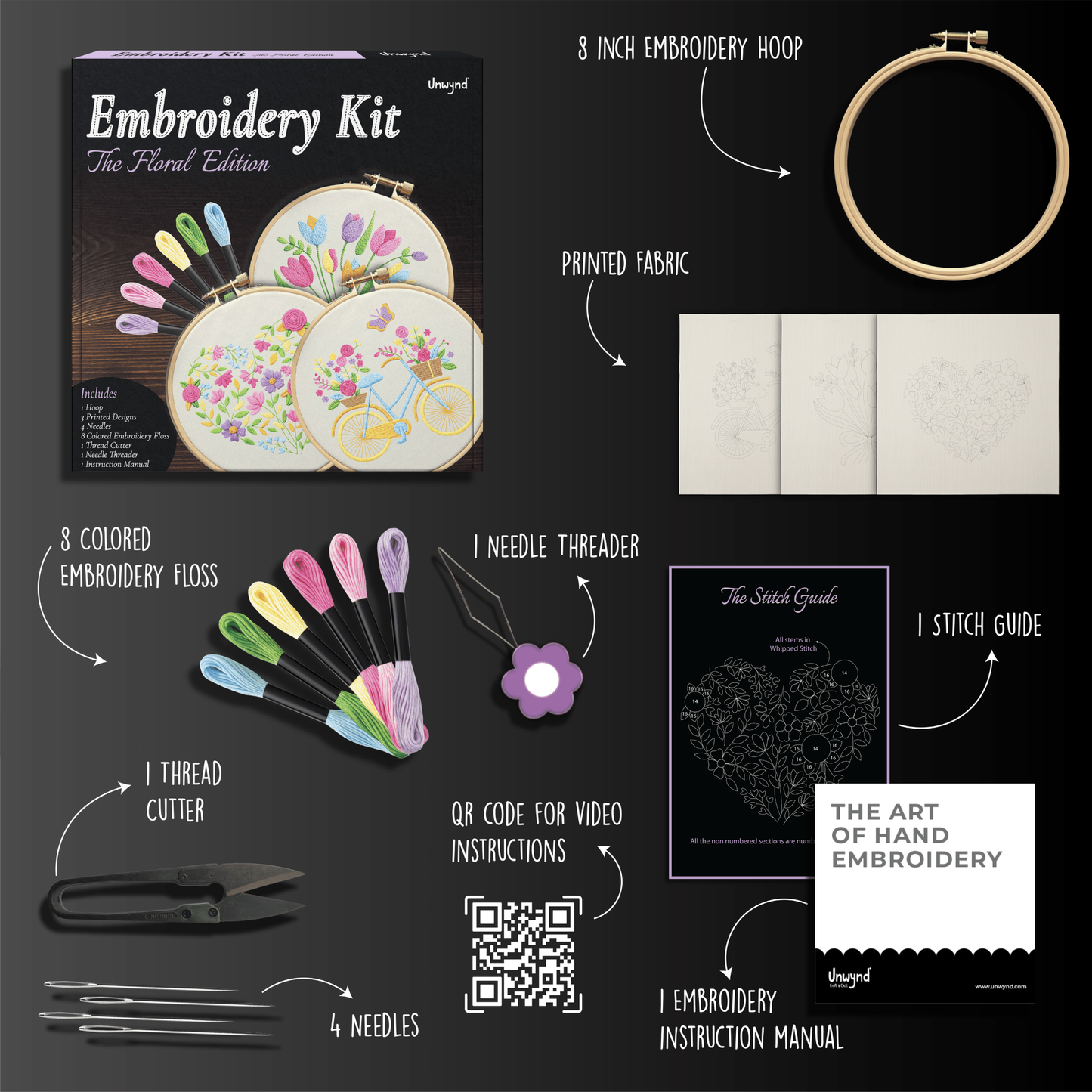Unwynd Embroidery Kit – The Floral Edition Pack of 3