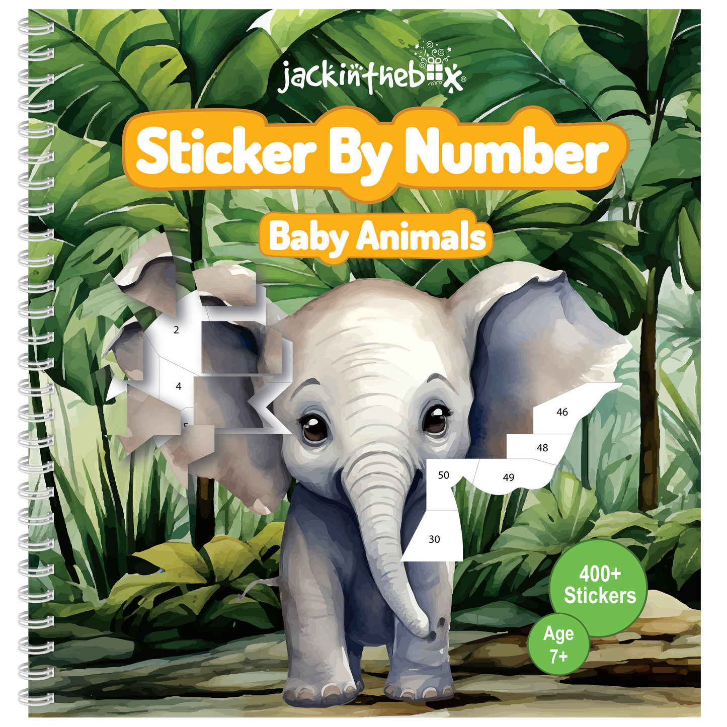 jackinthebox Sticker by Number Book, 12 Scenes Puzzle Paint by Sticker Book + Colouring Pages, Gifts for Birthday, Party Favor Toys for Girls, Arts & Crafts for Kids Age 7 8 9 10 (Baby Animals)