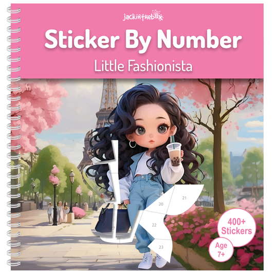 jackinthebox Sticker by Number Book, 12 Scenes Puzzle Paint by Sticker Book + Colouring Pages, Gifts for Birthday, Party Favor Toys for Girls, Arts & Crafts for Kids Age 7 8 9 10 - Little Fashionista